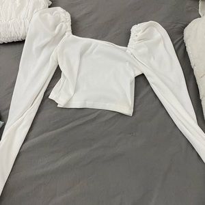 White long sleeve tank top - puff sleeves